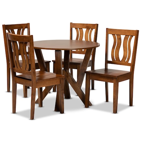 Baxton Studio Noelia Modern and Contemporary Transitional Walnut Brown Finished Wood 5-Piece Dining Set 177-11379-10899-Zoro